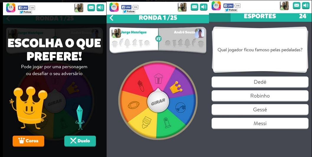 Perguntados' é um jogo de perguntas e respostas sobre seis categorias:  Arte, Ciência, Esporte, 